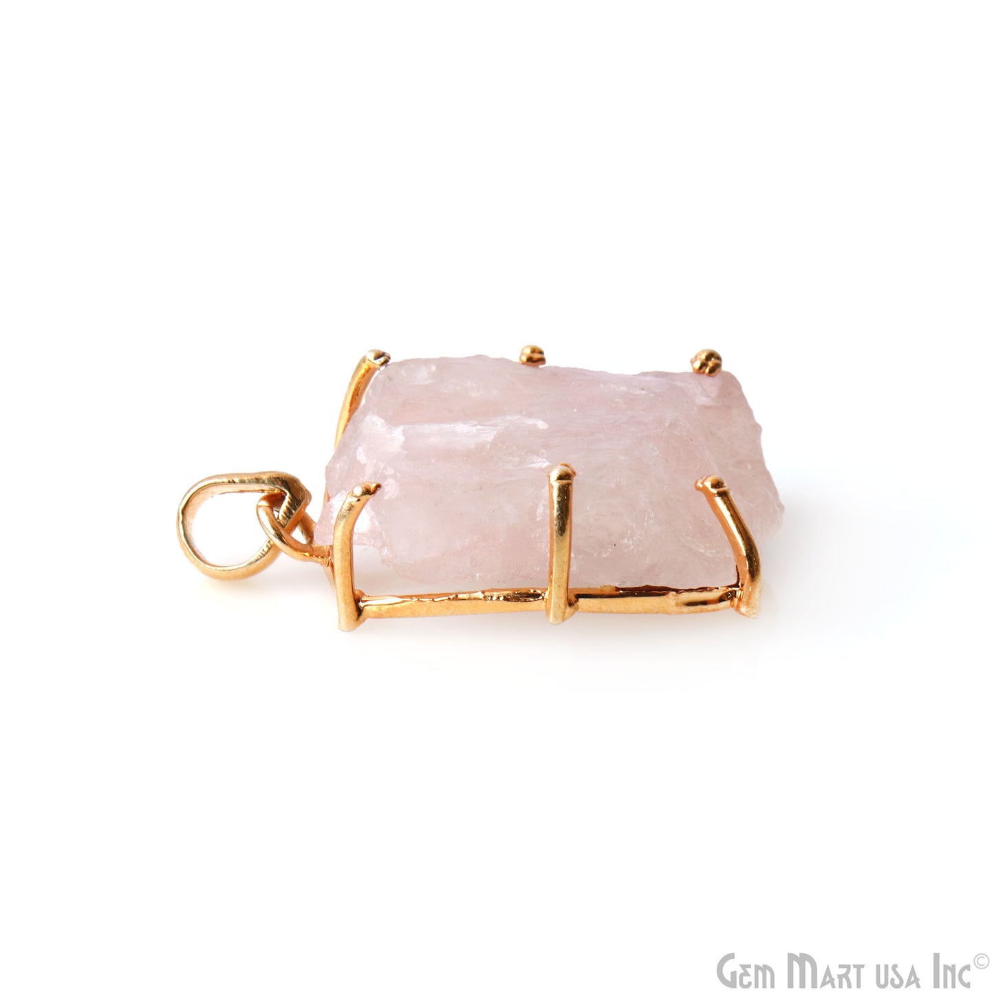 Natural Morganite Organic 34x21mm Gold Plated Prong Setting Single Bail Gemstone Pendant