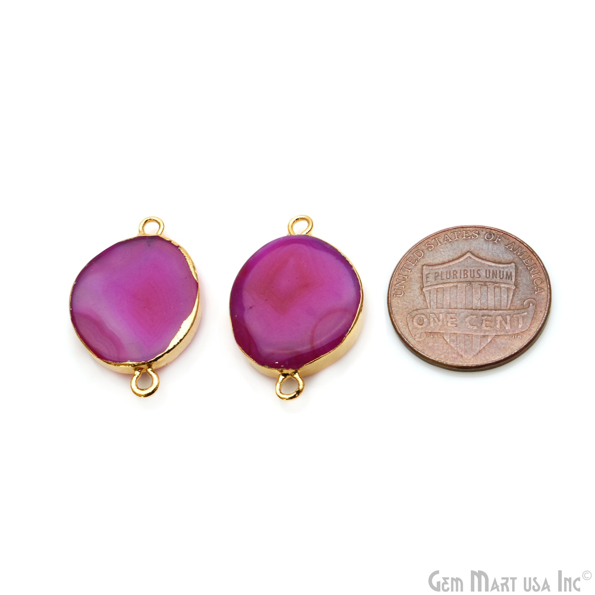 Agate Slice 23x15mm Organic Gold Electroplated Gemstone Earring Connector 1 Pair