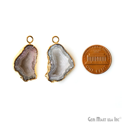 Geode Druzy 16x27mm Organic Gold Electroplated Single Bail Gemstone Earring Connector 1 Pair