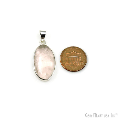 Rose Quartz Gemstone Oval 31x16mm Sterling Silver Necklace Pendant 1PC