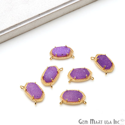 Druzy Hexagon 22x14mm Gold Plated Cat Bail Pendant Connector (Pick Color) - GemMartUSA