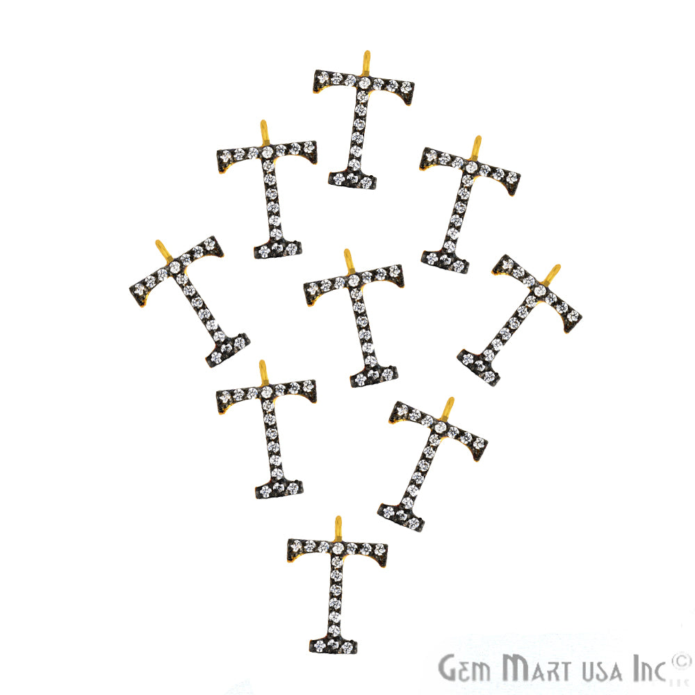 T Shape' Charm Diamond CZ Pave Gold Vermeil Charm For Bracelet & Pendants - GemMartUSA