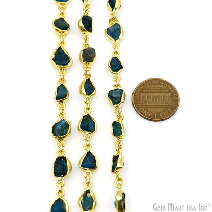 Rough Neon Apatite Organic 10mm Gold Plated Bezel Continuous Connector Chain