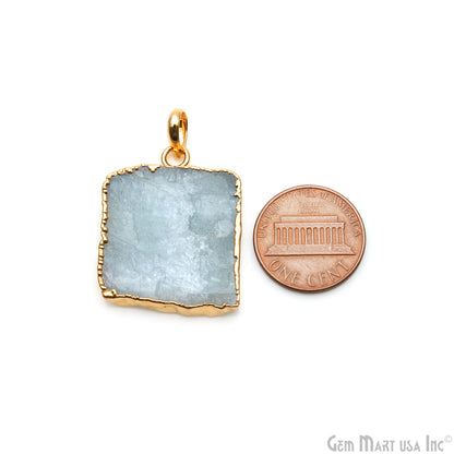 Aquamarine Free Form shape 29x23mm Gold Electroplated Gemstone Single Bail Pendant