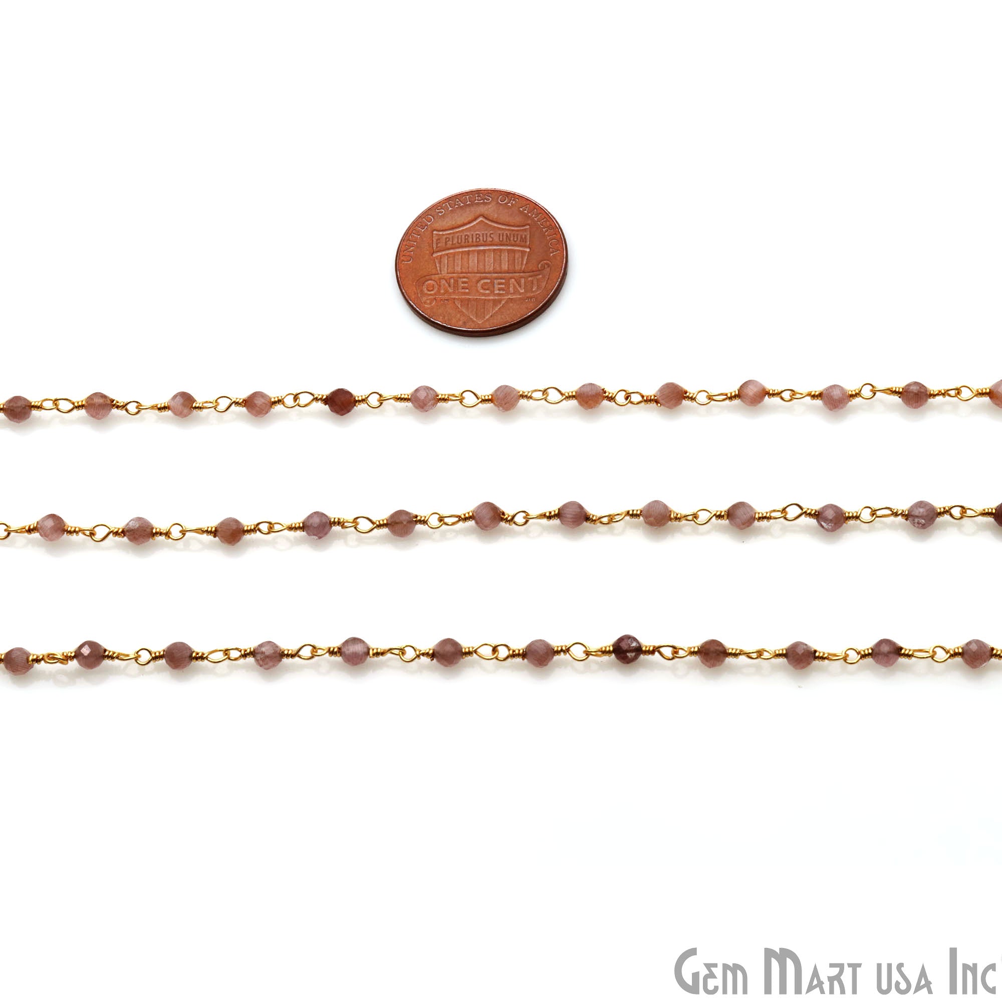 Brown Monalisa 3-3.5mm Gold Wire Wrapped Rosary Chain - GemMartUSA