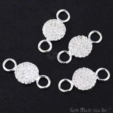 Cubic Zircon Pave 'Disk' Silver Charm for Bracelet Pendants & Necklace - GemMartUSA
