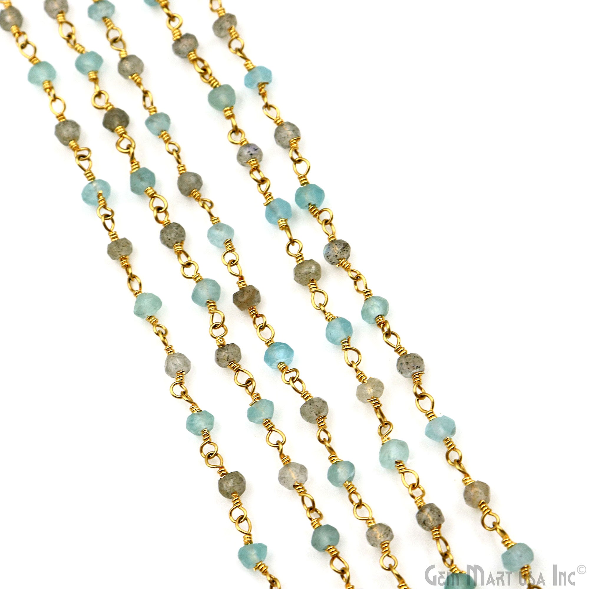 Apatite, Labradorite Beaded Gold Plated Wire Wrapped Rosary Chain