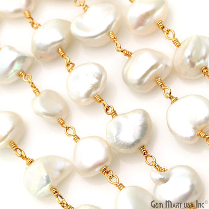 Baroque Pearl Oval Gold Plated Wire Wrapped Beads Chain (763763753007)