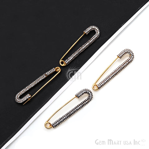 Bejweled Safety Pin, Cubic Zirconia Jewel Pin Sideways Pendant, Safety Pin Charm - GemMartUSA