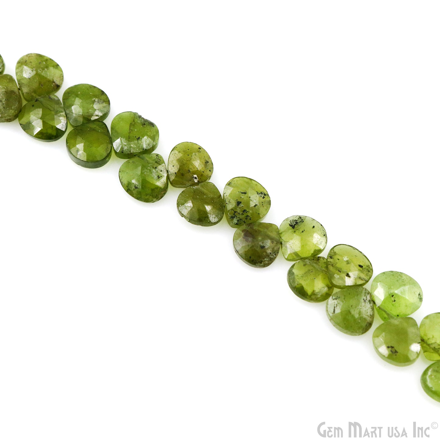 Peridot Heart Beads, 7 Inch Gemstone Strands, Drilled Strung Briolette Beads, Heart Shape, 7mm