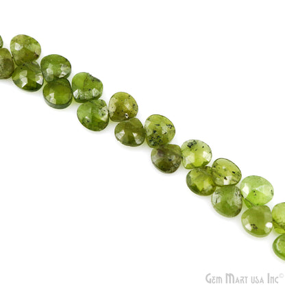 Peridot Heart Beads, 7 Inch Gemstone Strands, Drilled Strung Briolette Beads, Heart Shape, 7mm