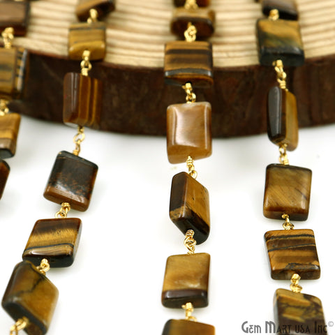 Tiger Eye 9x7mm Tumble Beads Gold Plated Rosary Chain