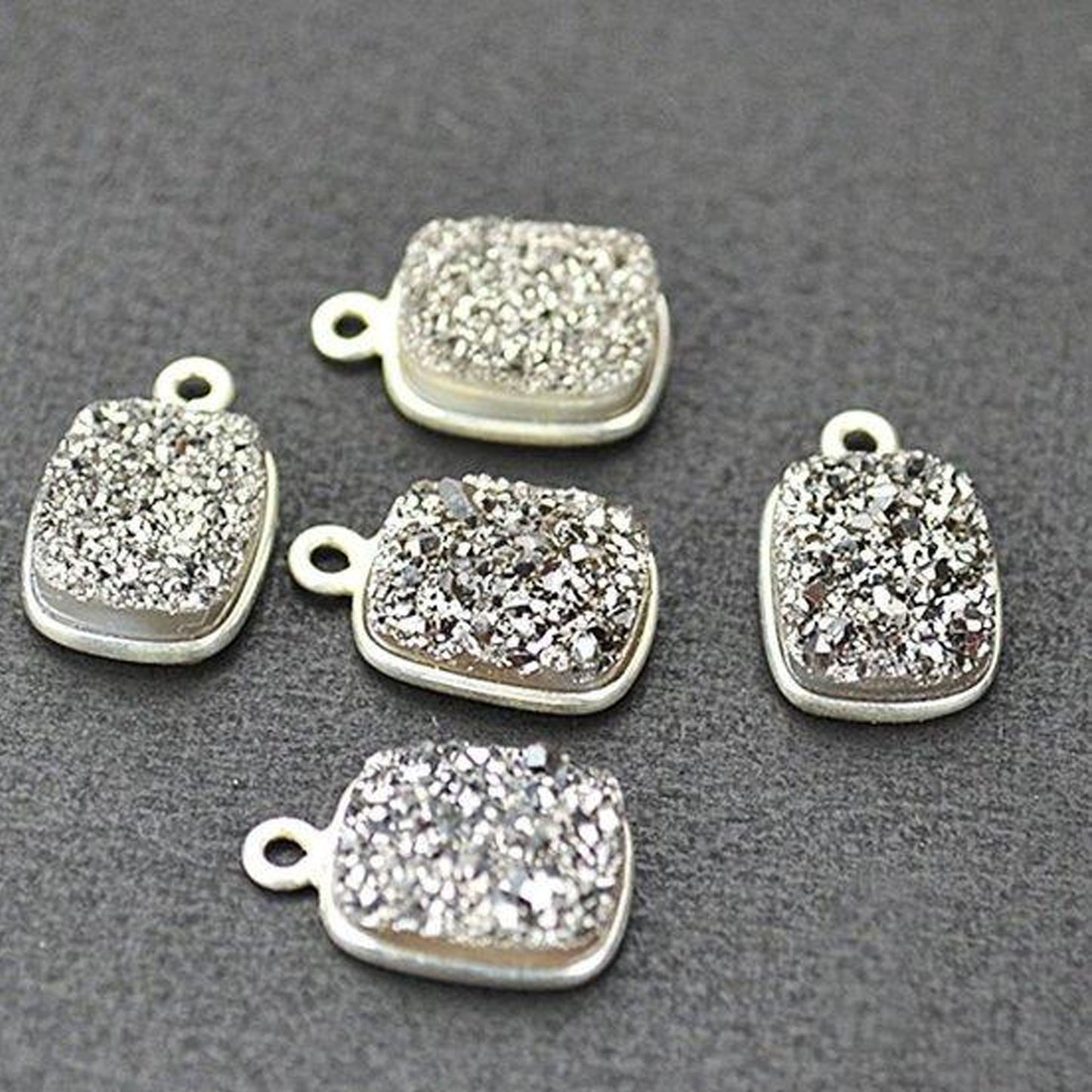 Titanium Druzy 8x10mm Octagon Single Bail Silver Bezel Connector