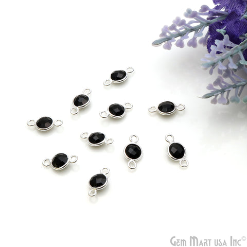 Black Onyx Round 5mm Double Bail Silver Plated Bezel Connector