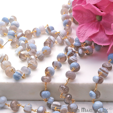 Boulder Opal 7-8mm Gold Plated Faceted Rondelle Beads Rosary Chain - GemMartUSA