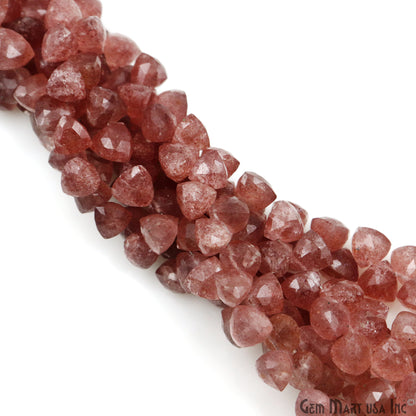 Strawberry Quartz Triangle Beads, 8 Inch Gemstone Strands, Drilled Strung Briolette Beads, Triangle Shape, 6-7mm