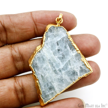 Aquamarine Free Form shape 60x43mm Gold Electroplated Gemstone Single Bail Pendant