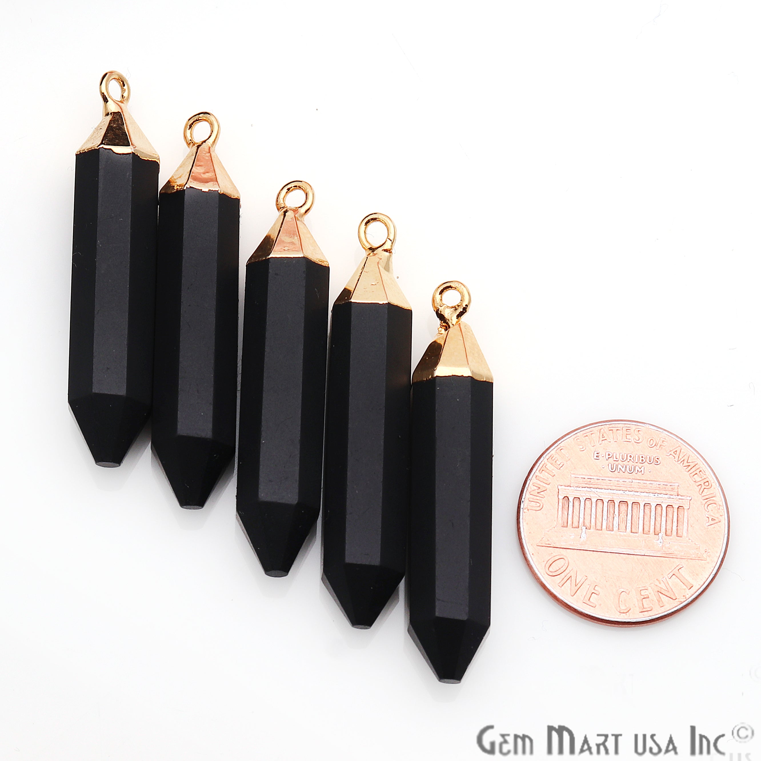 Black Onyx 38x8mm Single Bail Gold Electroplated Gemstone Connector - GemMartUSA