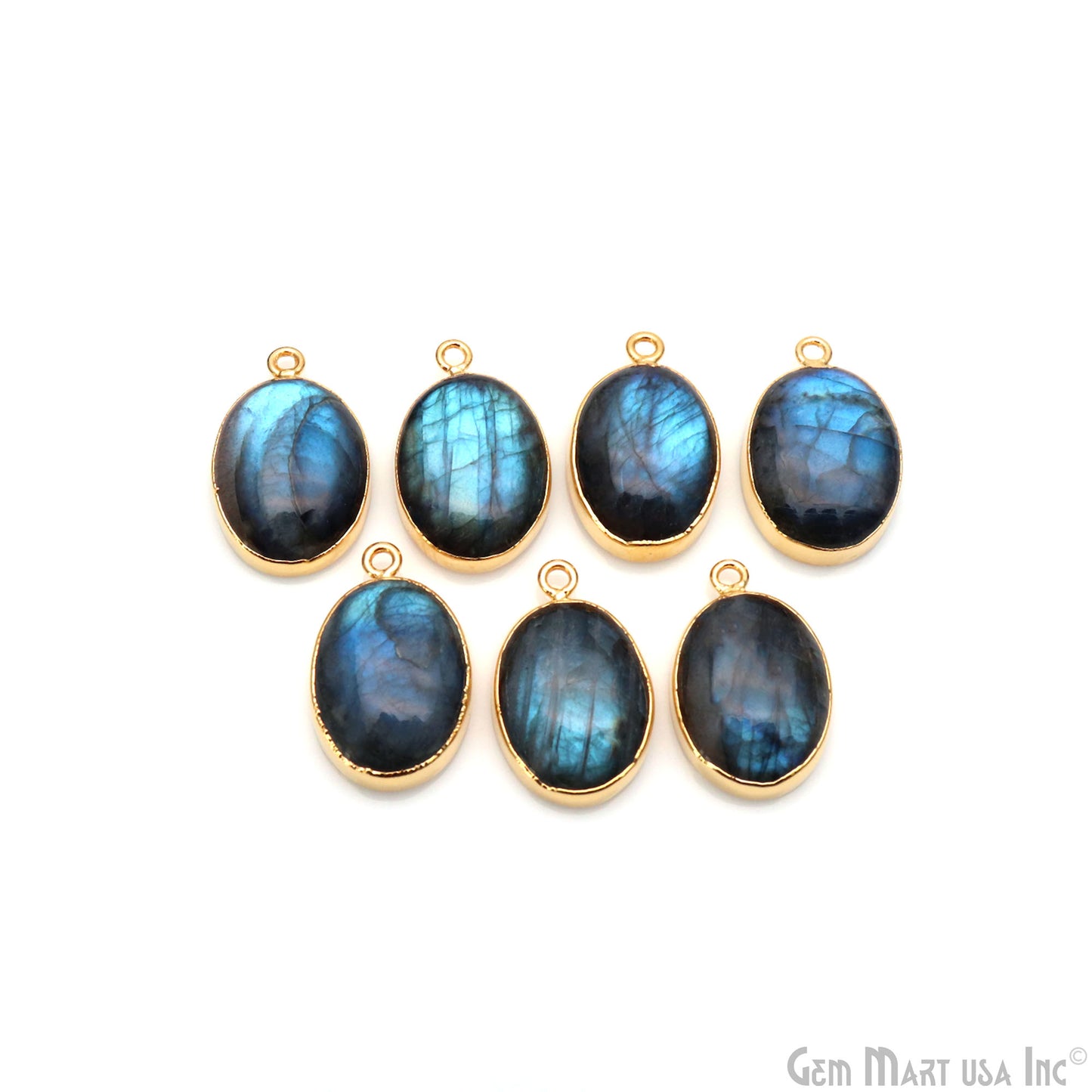 Flashy Labradorite 23x15mm Cabochon Oval Single Bail Gold Electroplated Gemstone Connector