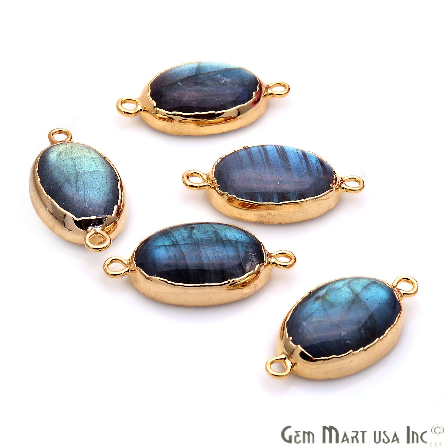 Flashy Labradorite Oval Shape Gold Edge 23x12mm Double Bail Connector - GemMartUSA