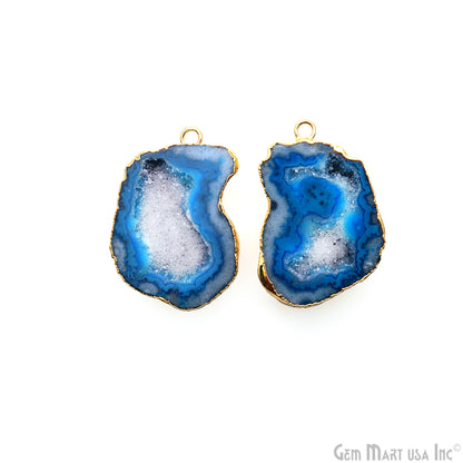 Geode Druzy 36x25mm Organic Gold Electroplated Single Bail Gemstone Earring Connector 1 Pair