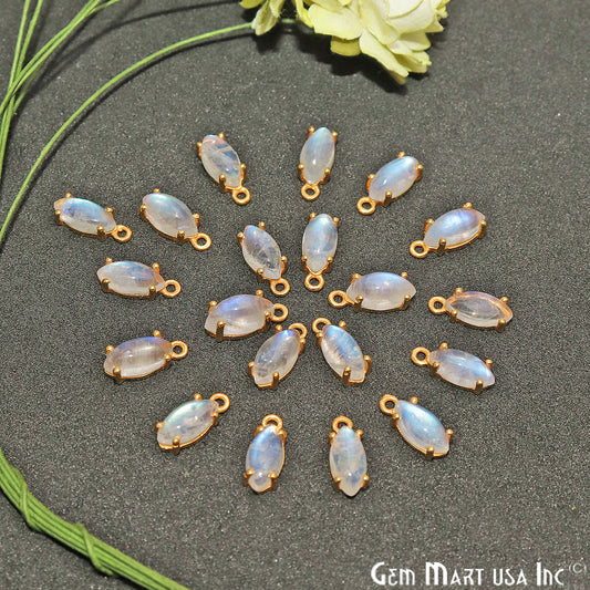 Rainbow Moonstone Cabochon 12x5mm Marquise Prong Gold Plated Bail Connector - GemMartUSA