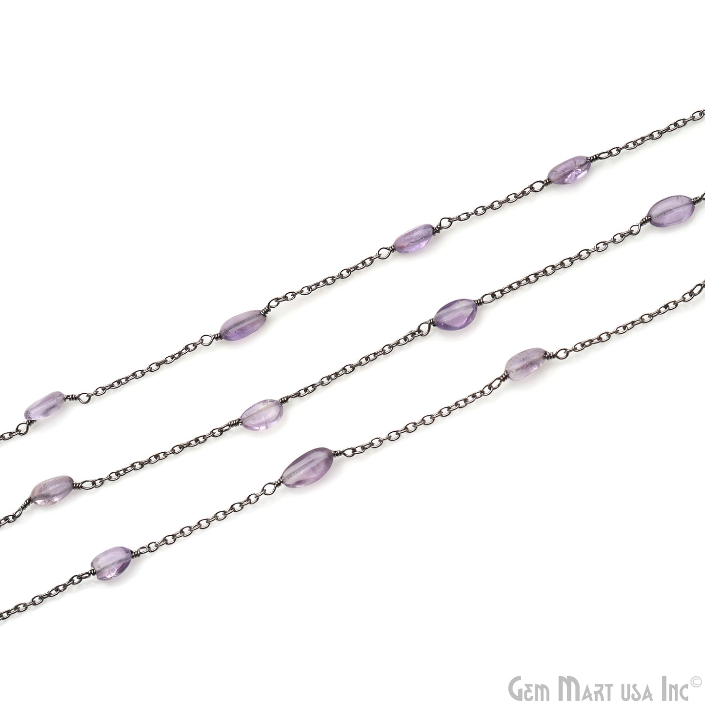 Amethyst Tumble Beads 10x6mm Oxidized Wire Wrapped Rosary Chain