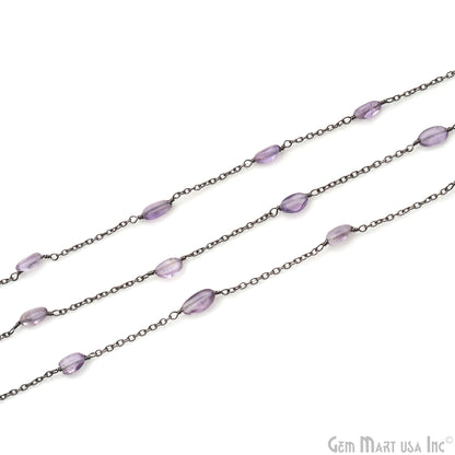 Amethyst Tumble Beads 10x6mm Oxidized Wire Wrapped Rosary Chain