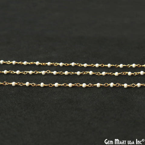 Synthetic Pearl Cabochon Beads 2-2.5mm Gold Wire Wrapped Rosary Chain