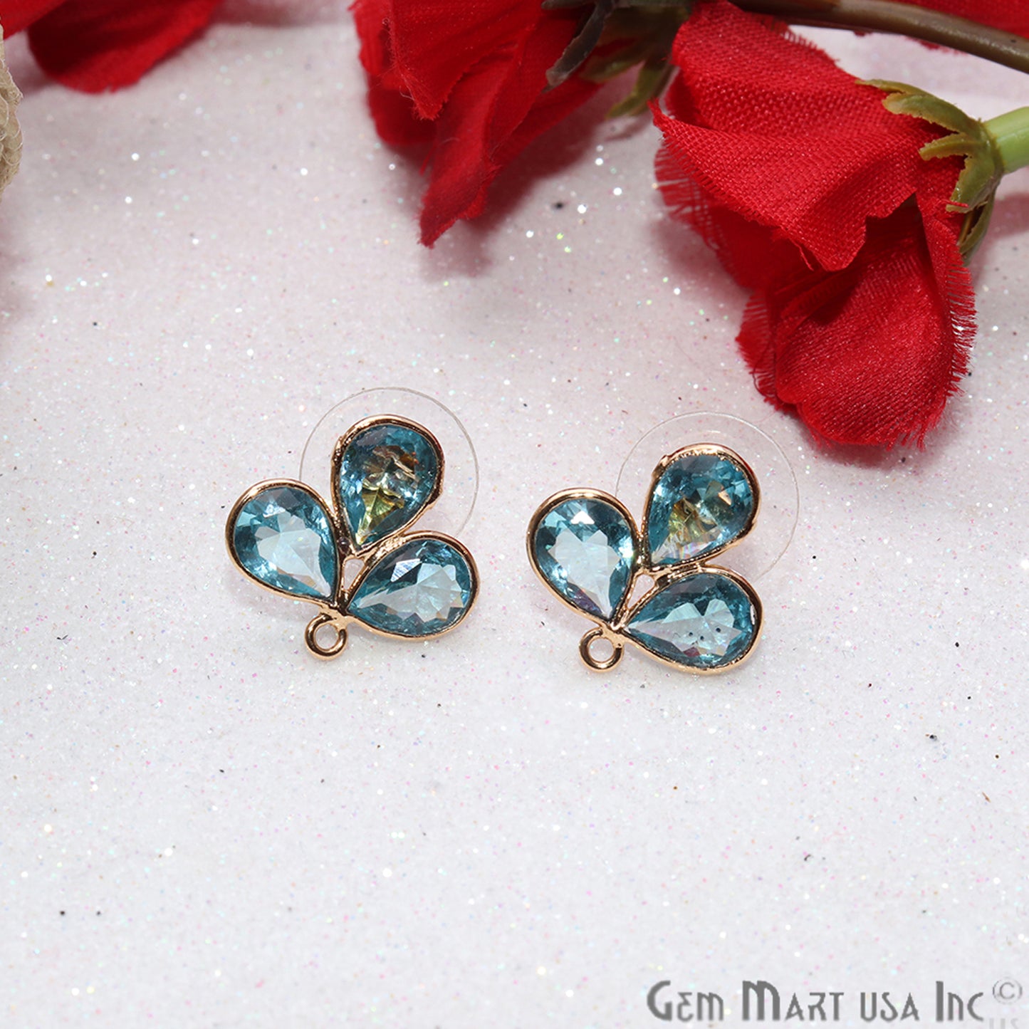 DIY Gemstone Gold Loop Connector Stud Earring (90048) (Pick Stone) - GemMartUSA