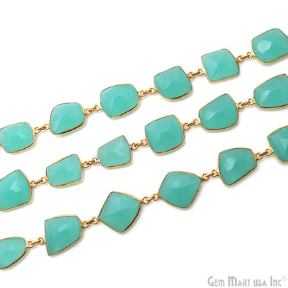 Aqua Chalcedony 10-15mm Free Form Shape Gold Plated Continuous Connector Chains