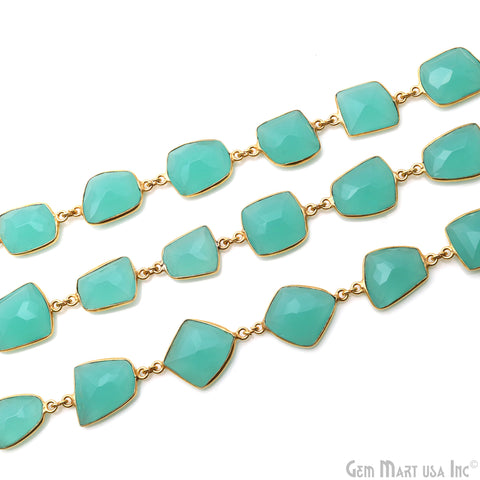 Aqua Chalcedony 10-15mm Free Form Shape Gold Plated Continuous Connector Chains