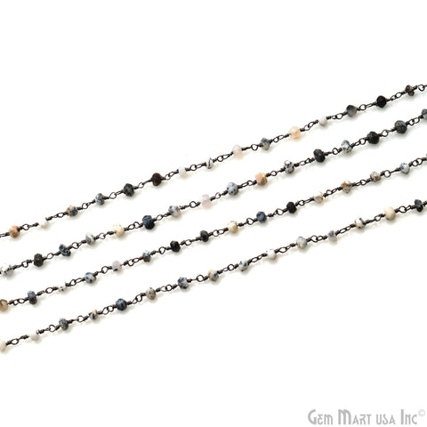 Dendrite Opal Oxidized Wire Wrapped Beads Rosary Chain (762845691951)