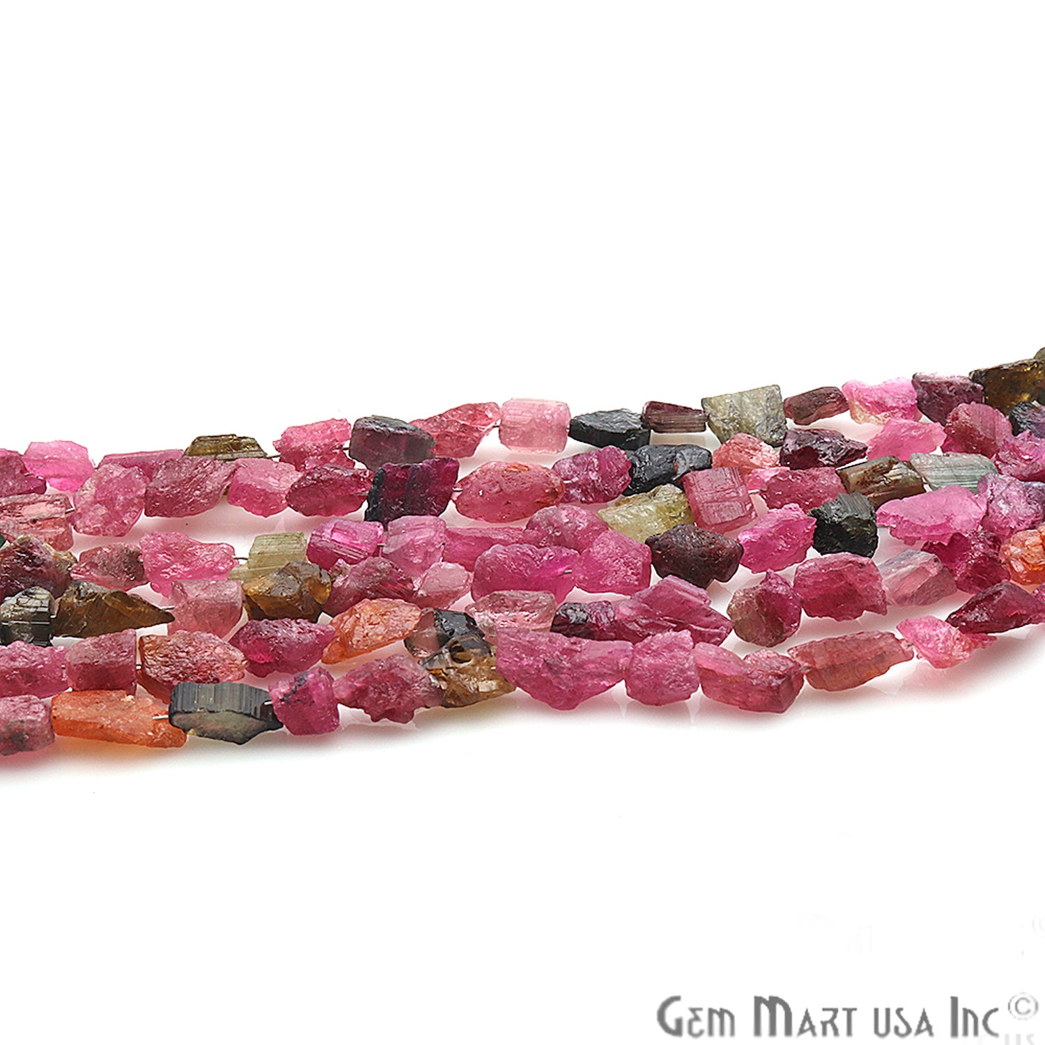 Multi Tourmaline Rough Gemstone 13x7mm Beaded Bracelet Handmade Silver Wire Rondelle - GemMartUSA