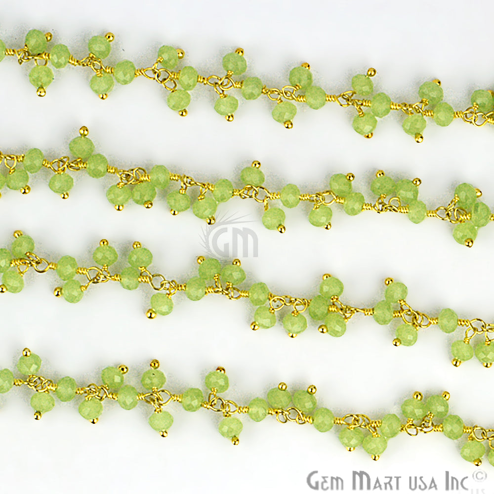 Sea Green Faceted Beads Gold Plated Wire Wrapped Cluster Dangle Chain - GemMartUSA (764164079663)