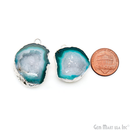 Geode Druzy 29x22mm Organic Silver Electroplated Single Bail Gemstone Earring Connector 1 Pair