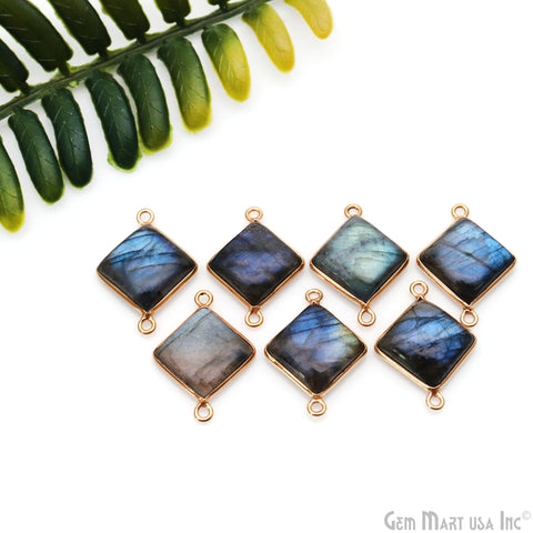 Flashy Labradorite Cabochon 12mm Square Double Bail Gold Plated Gemstone Connector