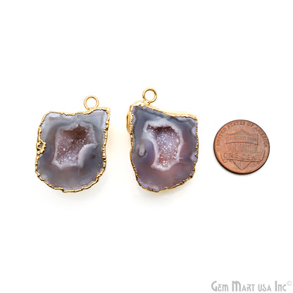 Geode Druzy 32x22mm Organic Gold Electroplated Single Bail Gemstone Earring Connector 1 Pair