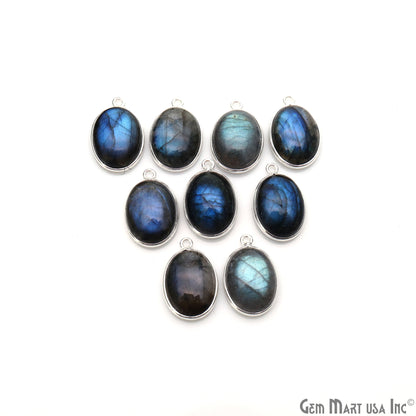 Flashy Labradorite Cabochon 12x16mm Oval Single Bail Silver Plated Gemstone Connector