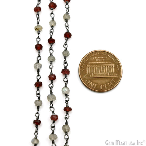 Garnet & Labradorite Faceted Beads 3-3.5mm Oxidized Gemstone Rosary Chain