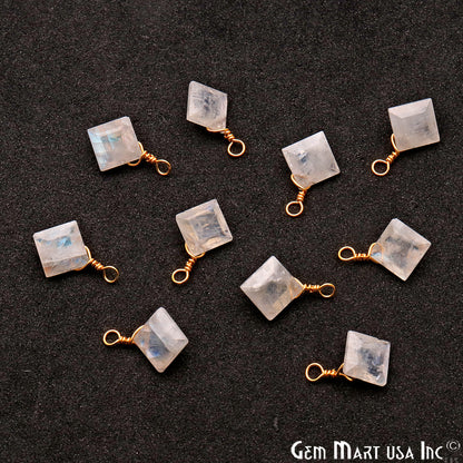 Rainbow Moonstone 7mm Square Single Bail Gold Wire Wrapped Gemstone Connector - GemMartUSA