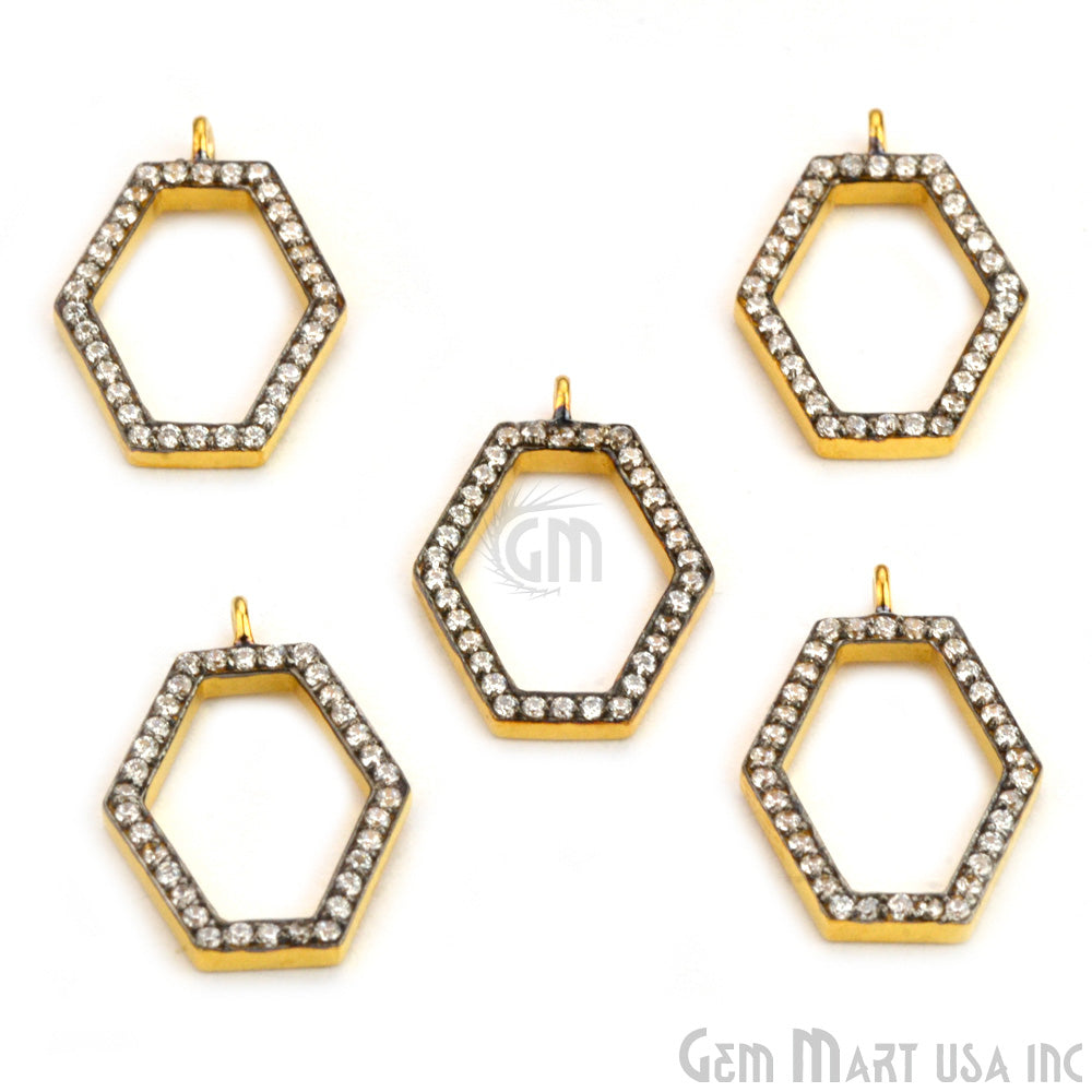 Hexagon' CZ Pave Gold Vermeil Charm for Bracelet & Pendants - GemMartUSA