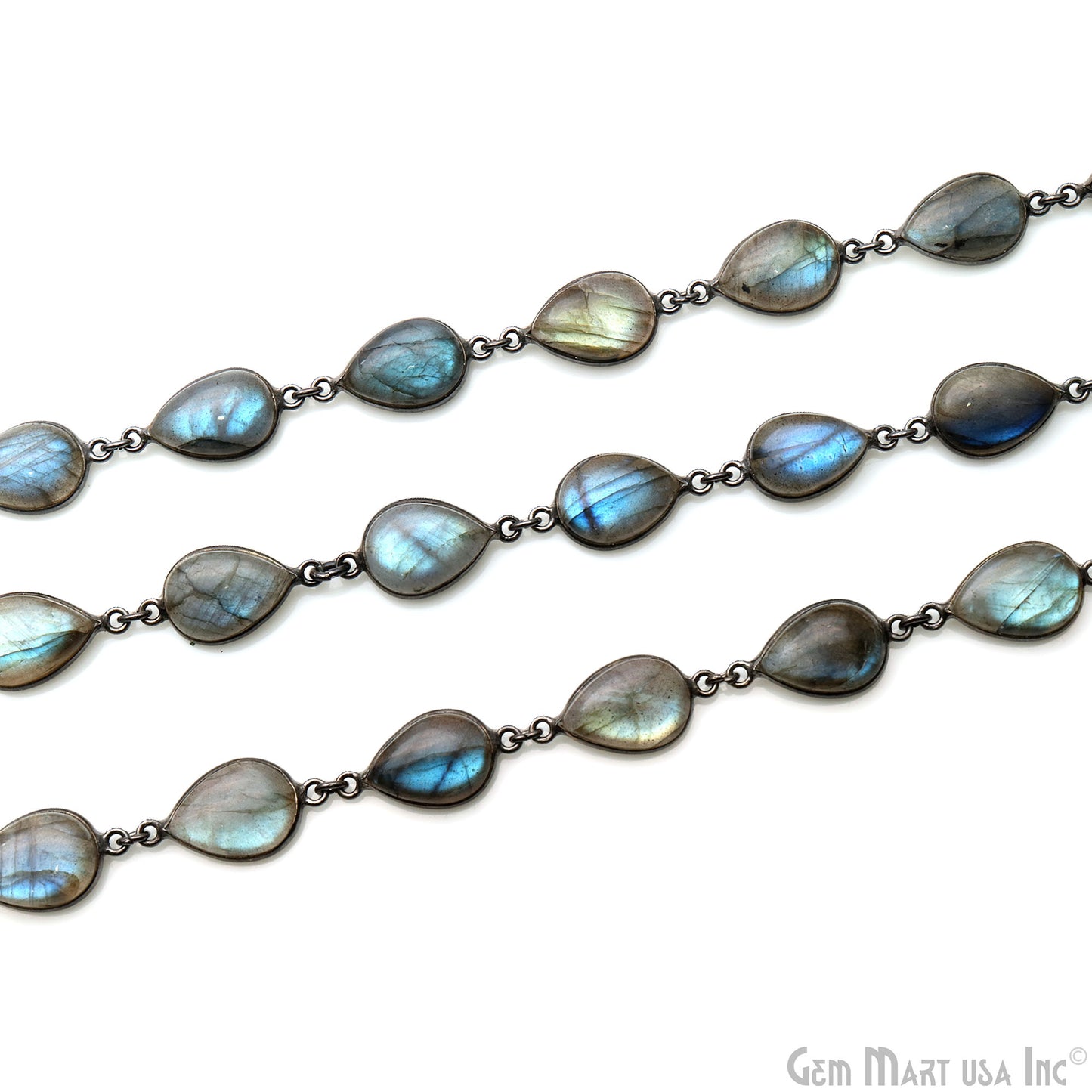 Labradorite Cabochon Pears 10x14mm Oxidized Continuous Connector Chains