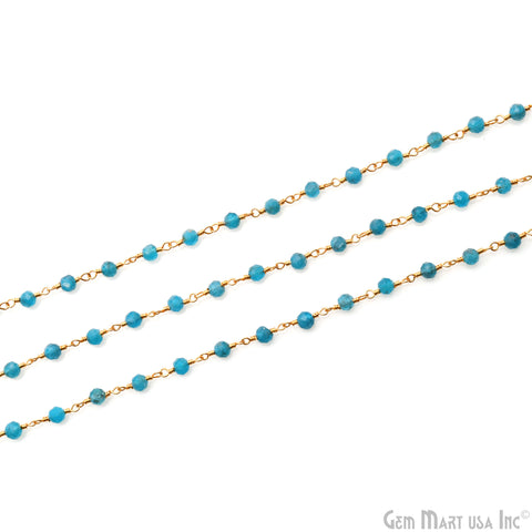 Blue Monalisa 3-3.5mm Gold Plated Beaded Wire Wrapped Rosary Chain