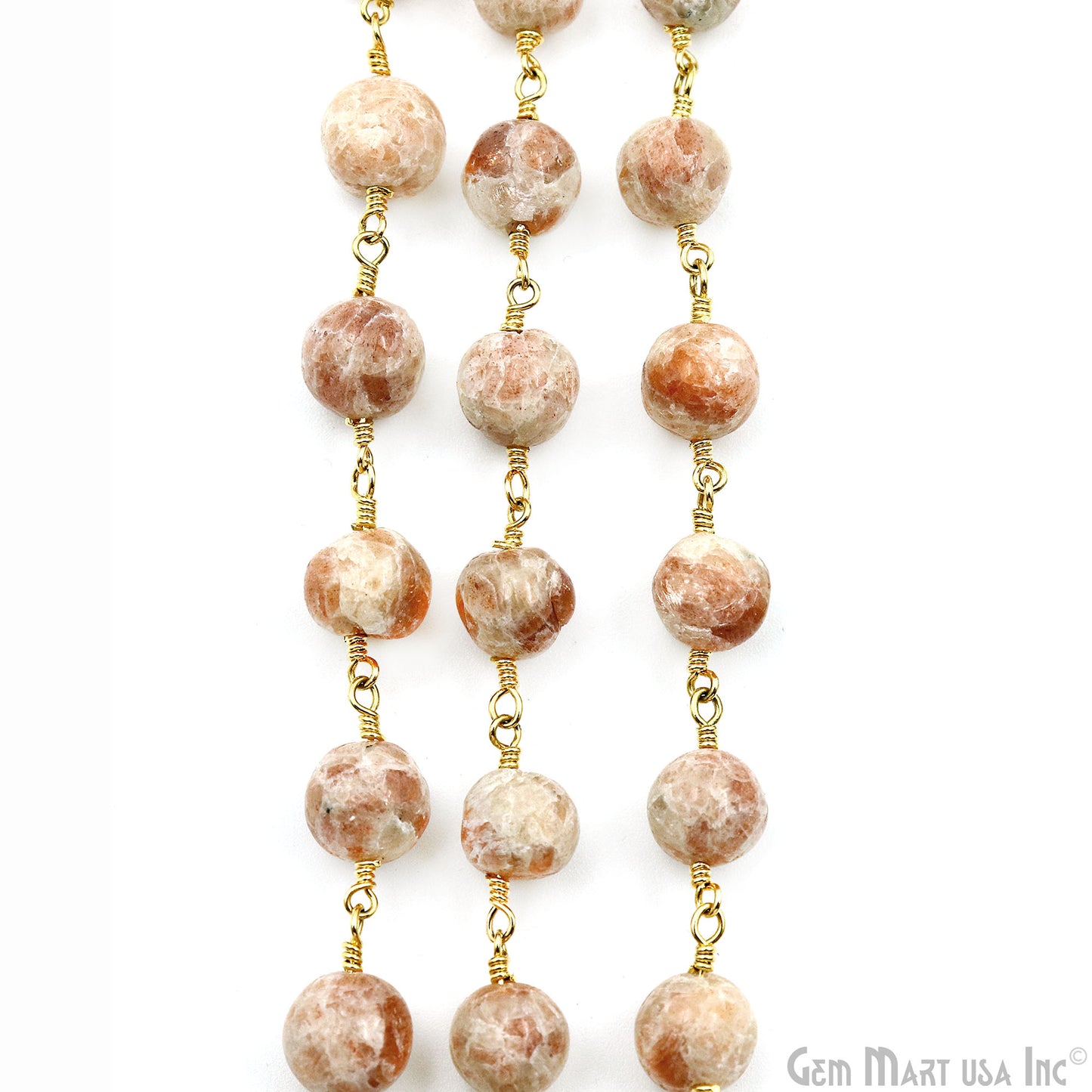 Sunstone Cabochon Beads 8mm Gold Plated Gemstone Rosary Chain