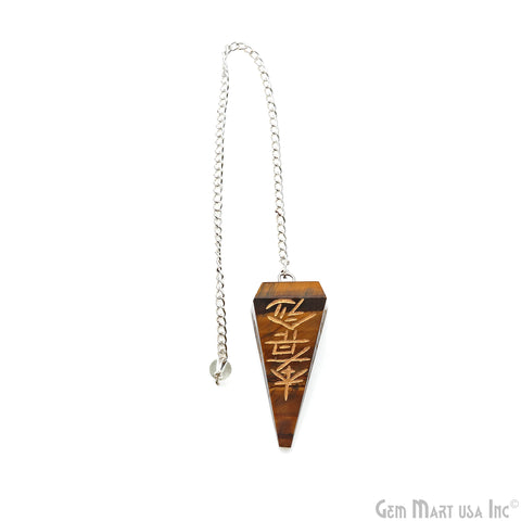 Gemstone Healing Pendulum Pendant, 44x17mm Healing Gemstone With Chinese Symbols, Reiki Symbols Pendulum
