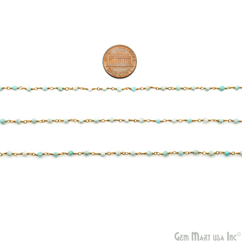 Larimar 2-2.5mm Gold Plated Beaded Wire Wrapped Rosary Chain