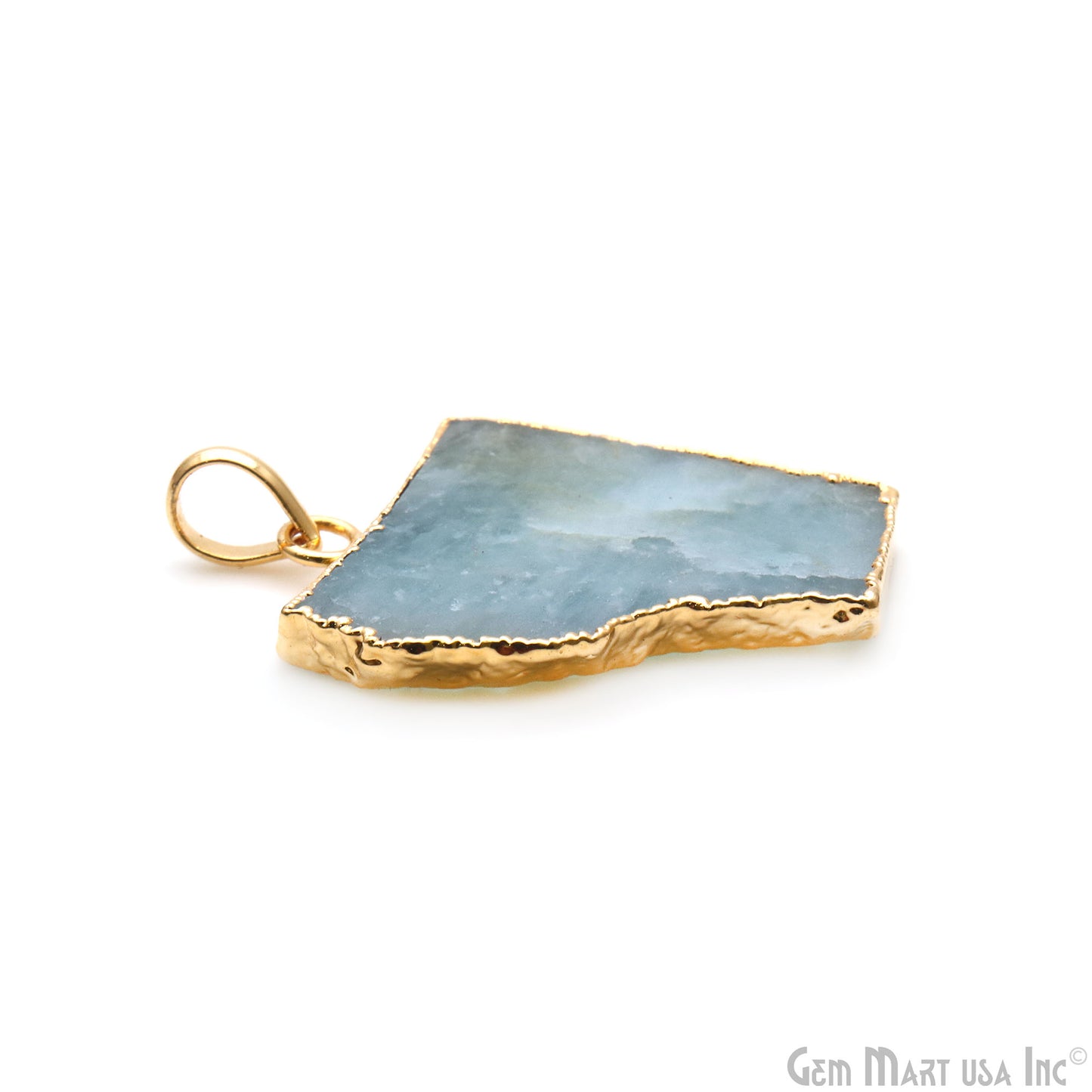 Aquamarine Free Form shape 33x26mm Gold Electroplated Gemstone Single Bail Pendant