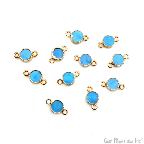 Turquoise Round 8mm Gold Electroplated Double Bail Gemstone Connector