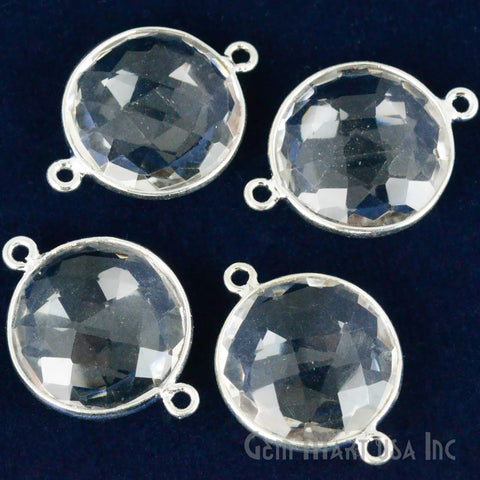Round 16mm Double Bail Silver Bezel Gemstone Connector